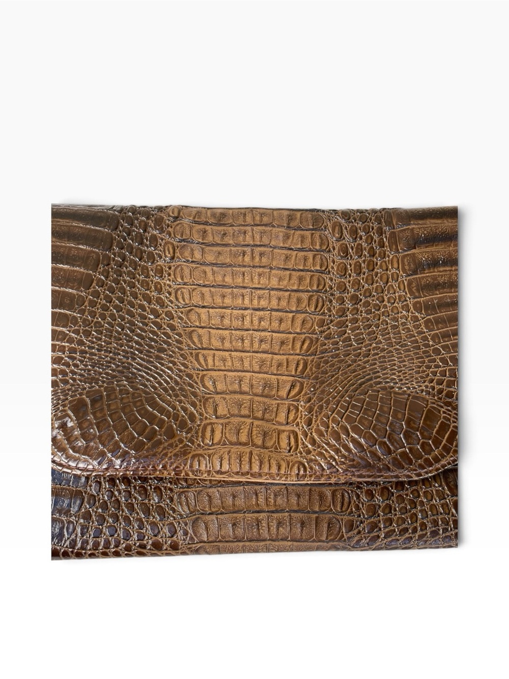 Vintage Genuine Hornback Crocodile Envelope Clutch Bag Brown Large 15.5” - Picture 3 of 11